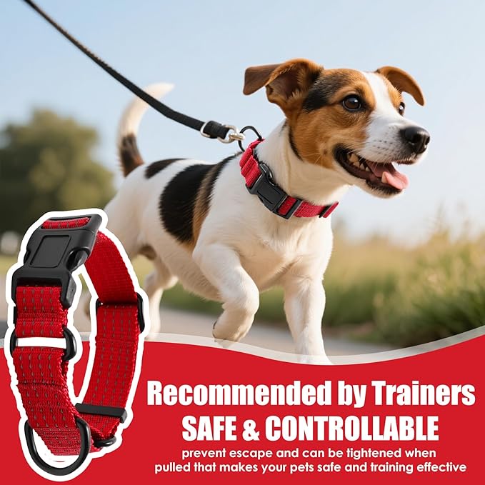 Martingale Collar for Dogs, Adjustable Soft Nylon Dog Collars with Special Design Cute Patterns (RED, S (1" x 12"-15.8"))