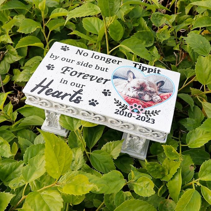 Personalized Memorial Bench for Pet Human, Custom Pet Memorial Stone with Colorful Photo, Pet Grave Marker Dog Headstone Cat Tombstone, Loss of Pet Gifts, Memorial Garden Plaque