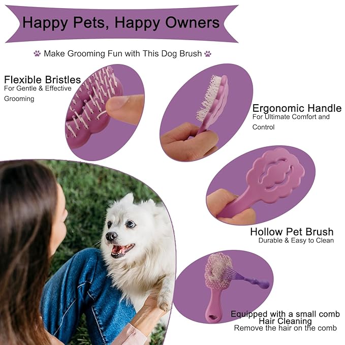 Cloud-Shaped Soft Bristle Puppy Brush for Small Dogs - Yorkie, Shih Tzu, Maltese, and Toy Poodles Grooming Tool with Detachable Lint Comb and Gift Box （Purple）