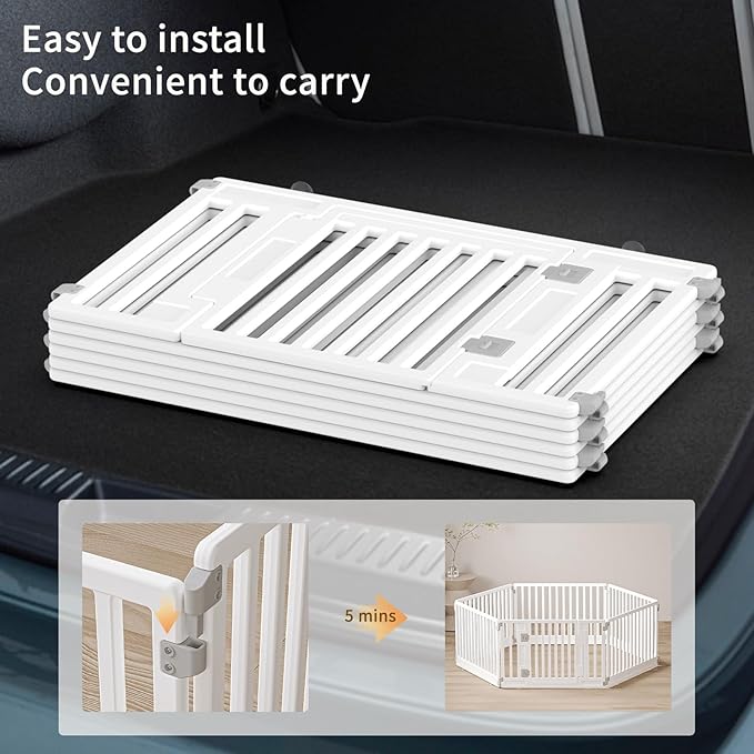 Pet Playpen Foldable Gate for Dogs Heavy Plastic Puppy Exercise Pen with Door Portable Indoor Outdoor Small Pets Fence Puppies Folding Cage 6 Panels Medium Animals House Supplies (PPW-WHITE06, White)