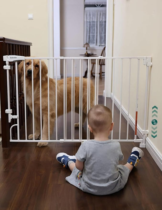Babelio Removable & No Bottom Bar Baby Gate, 35.5-55" Hardware Mounted (Drill Needed)| Wide Walk-Thru| Auto-Close Safety Dog/Pet Gate for Stairs & Doorways (White, 35.5-55" W, 30" H)