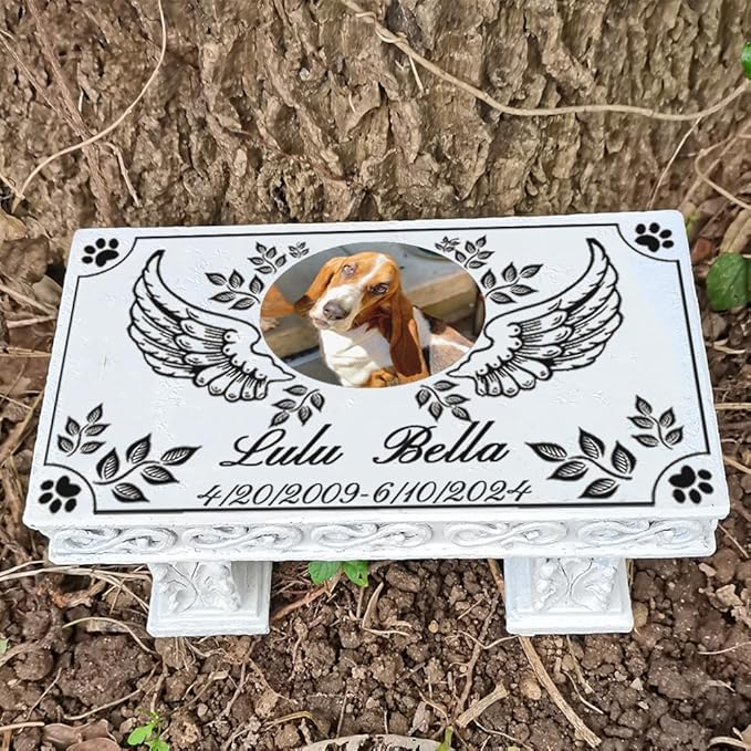 Personalized Memorial Bench for Pet Human, Custom Pet Memorial Stone with Colorful Photo, Pet Grave Marker Dog Headstone Cat Tombstone, Loss of Pet Gifts, Memorial Garden Plaque