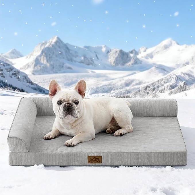 Cooling Dog Bed, Orthopedic Foam Dog Bed with Sides, Removable Cover & Waterproof Lining and Nonskid Bottom, Comfortable Pet Beds for Dogs, Grey (36" L x 27" W x 6.5" Th)