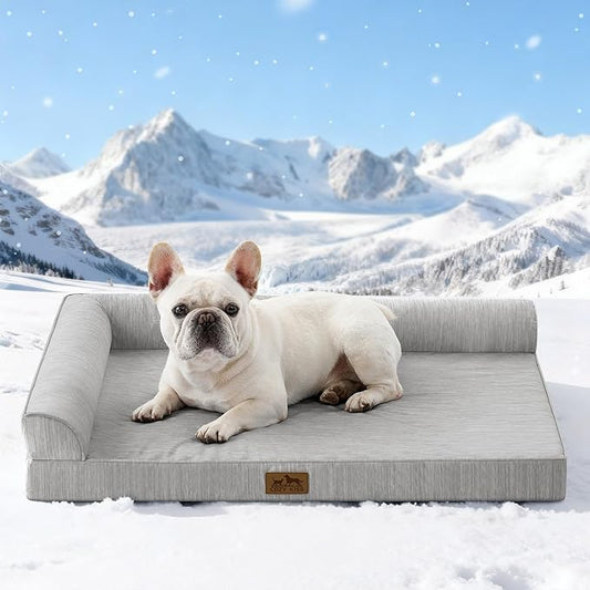 Cooling Dog Bed, Orthopedic Foam Dog Bed with Sides, Removable Cover & Waterproof Lining and Nonskid Bottom, Comfortable Pet Beds for Dogs, Grey (36" L x 27" W x 6.5" Th)