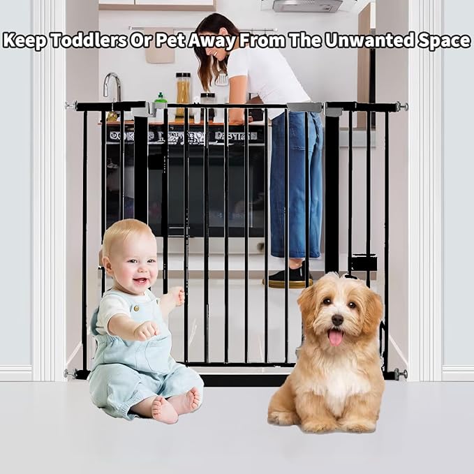41 Inch Tall Baby Gate Auto Close Dog Gate Adjustable 29.92"-49.21" Wide Pressure Mounted Walk Through Swing Pet Gate for Doorways (Black, 29.92"-49.21" Wide)