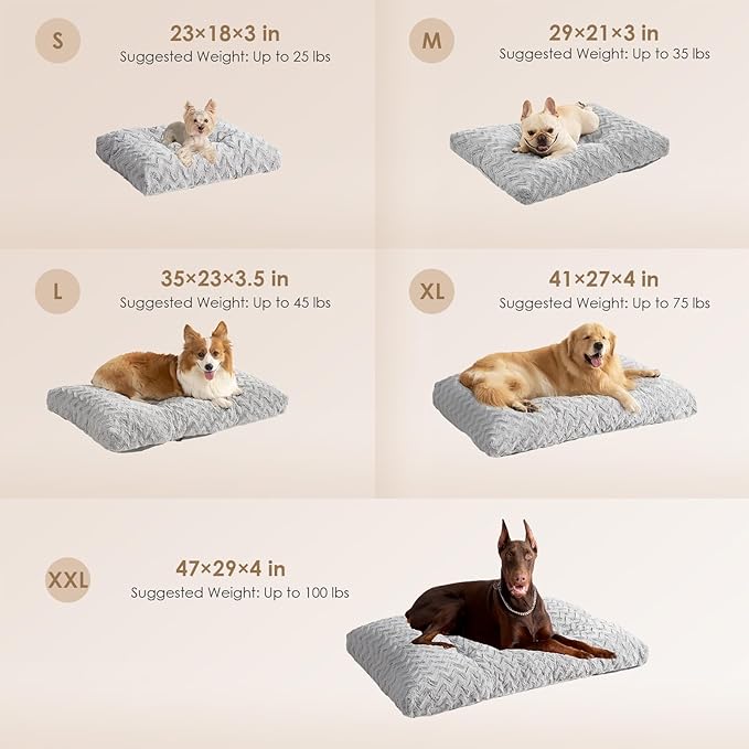 EHEYCIGA Washable Small Dog Bed for Crate 23x18 Inch, Reversible Kennel Pad for Puppy Weight Up to 25 lbs, Plush and Comfy Pet Sleeping Mat, Grey