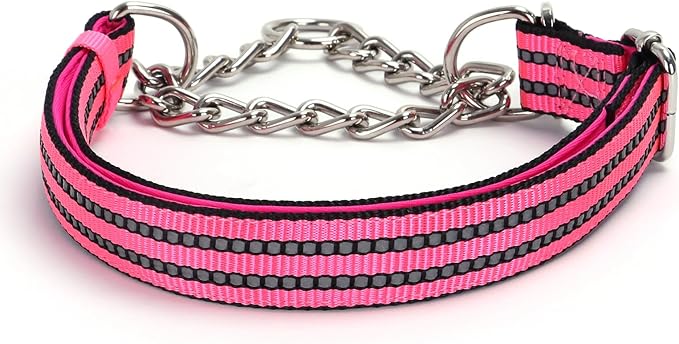Stainless Steel Chain Martingale Collar for Dogs, No Pull Slip Cinch Choker Choke Collar Training Escape Proof Heavy Duty Dog Collar for Small Medium Large Pet Girl Female Dogs, Pink XL