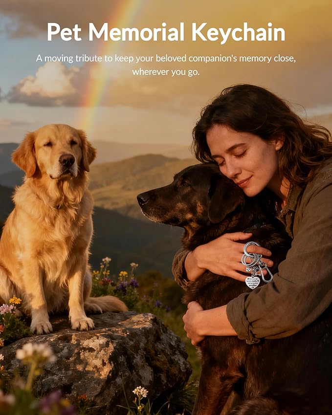 Belloxis Pet Memorial Gifts for Loss of Dog, Rainbow Loss Sympathy Gift Bridge Card Keychain for Cat, Pet Died Cats Death Dogs Lost Memorial for Women Men Pass Away Animal Paw Print Heart Key Chain