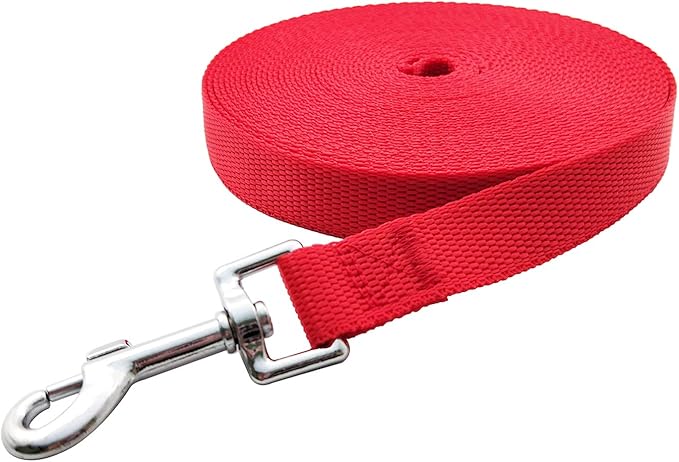 Nylon Training Dog Leash for Small Medium Large Dogs, 15ft 20ft 30ft 50ft Long Leash Dog/Puppy Lead for Obedience Recall Training, Camping (1" x 15ft, Red)