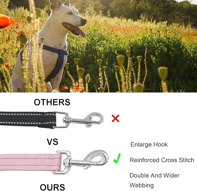 Nylon Short Leash 24 Inches Durable Dog Lead with Handle, Heavy Duty Dog Padded Handle and D-Ring for Control, Traffic 2FT Long for Small to Large Sized Dogs Training Leash Pink