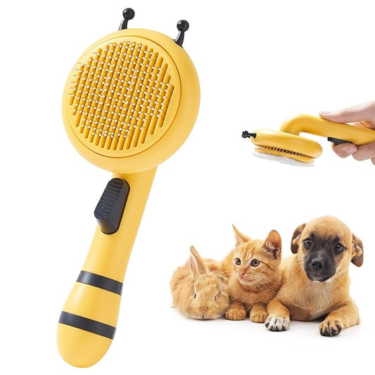 Pet Grooming shedding Brush,Little Bee Self Cleaning Slicker Undercoat Rake comb for Dogs&Cats&rabbit&puppy,Easily Removes Tangles Hair and Loose Fur from The Pet's Mats