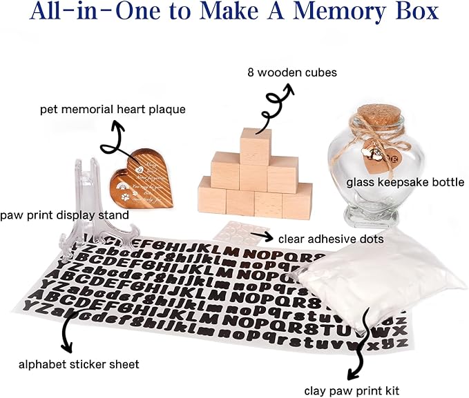 Pet Memorial Shadow Box with Shelves for Loss of Dog Cat Memorial Gifts 4X6 Picture Frame Paw Print Kit Fur Keepsake Heart Plaque Collar Holder and Personalized Blocks Pet Remembrance Sympathy Gift