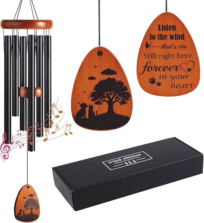 Dog Memorial Gift for Loss of Dog, 28" Wind Chimes Gifts for Pet Lover, Dual-Sided Pet Passing Away Decor with Remembrance Bereavement Gift Box Home Outdoor Garden Patio Use, Black
