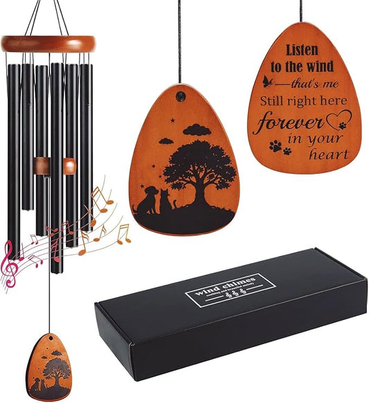 Dog Memorial Gift for Loss of Dog, 28" Wind Chimes Gifts for Pet Lover, Dual-Sided Pet Passing Away Decor with Remembrance Bereavement Gift Box Home Outdoor Garden Patio Use, Black