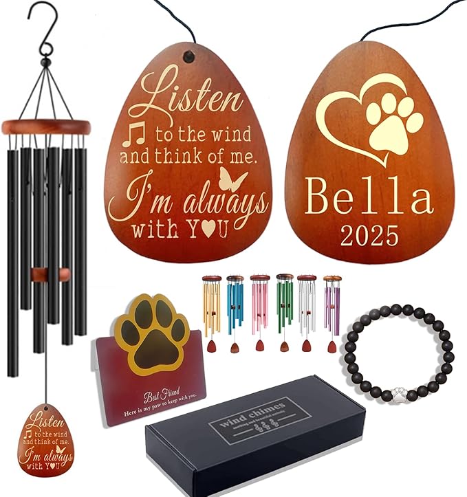 Personalized Dog Memorial Gifts for Loss of Dog, Personalized Pet Memorial Wind Chime, Pets Loss Passing Away Remembrance Bereavement Gift, Custom Sympathy Gifts of Pet