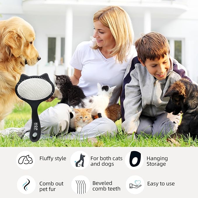 Cat Head Slicker Brush for Dogs Long Pin Dog Slicker Brush for Shedding Dog Dematting Comb Pet Grooming Tool for Dogs and Cats Remove Loose Hair Undercoat Knots Tangles
