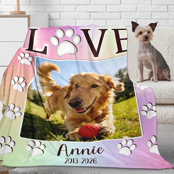 Dog Memorial Gifts for Loss of Dogs, Custom Pet Memorial Blanket Gifts, Personalized Dog Blanket with Picture Name, Loss of Pet Sympathy Gift, Dog Passing Away Bereavement Gifts, Cat Memory Gifts