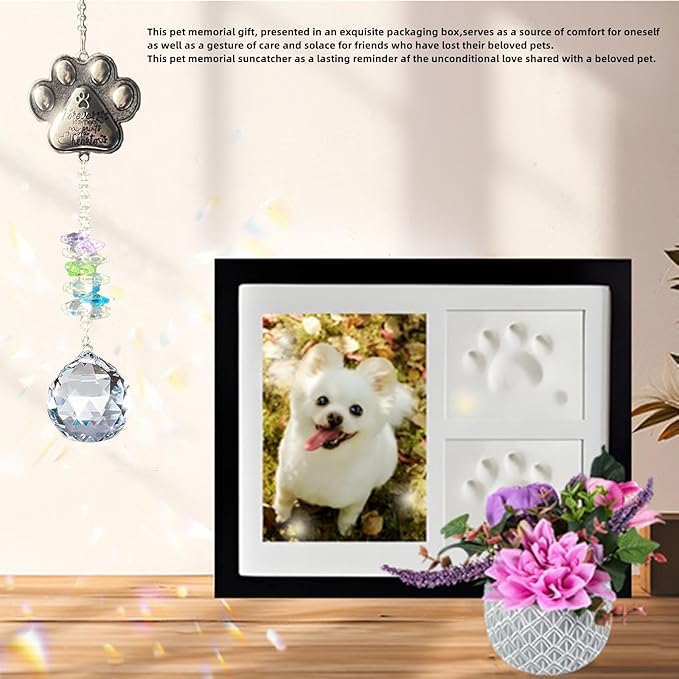 Dog Memorial Gifts for Loss of Dog,Pet Memorial Suncatcher,Pet Memorial Sympathy K9 Crystal Sun Catcher,Thoughtful Dogs and Cats Remembrance, Bereavement Gifts (Clear)