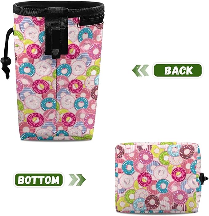 Colorful Donut Dog Treat Bag Puppy Training Pouch Animal Walking Snack Container Dog Food Dispenser Pet Feed Snack Reward Pocket for Pet Puppy Travel or Outdoor Use