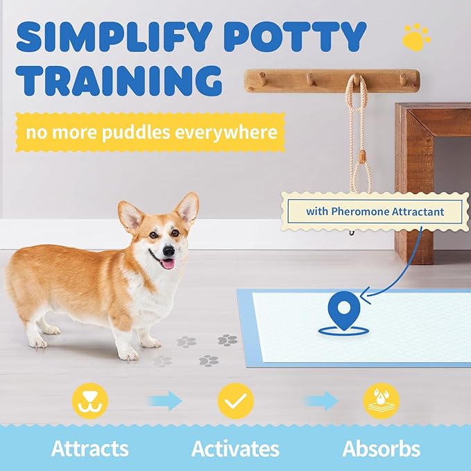 100-Pack X-Large Puppy Pads - 34'' x 28'' Pee Pads for Dogs Potty Training with Leak-Proof Quick-Dry Design, 6-Layer Wee Wee Pads for Dogs, Blue