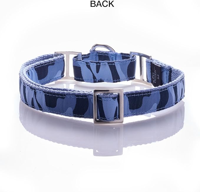 Remy II - The Recycled Ribbon Martingale Adjustable Collar No-Pull Pet Training Collars Dogs, Navy Camo, Large