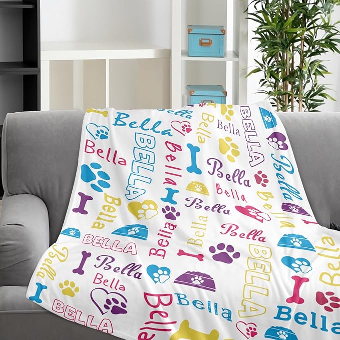 Custom Pet Blanket, Personalized Dog Blanket with Name, Customized Soft Flannel Blanket Gift for Pet Lover, Birthday, for Pet Animal Women Men Dog Lovers Memorial Gift