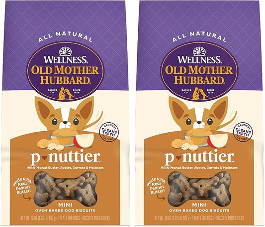 Old Mother Hubbard Wellness P-Nuttier Dog Biscuits, Natural, Training Treats, Peanut Butter Flavor, Mini Size, (20 Ounce Bag)(Pack of 2)