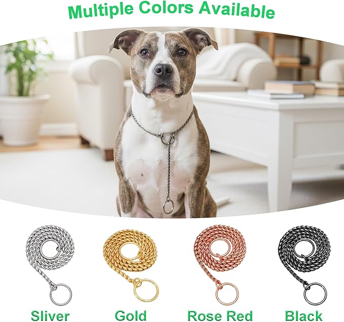 Dog P Snake Chain Chrome Plated Metal Dog Training Choke/Collar-Fully Guaranteed Against Rust Tarnish or Breakage-Recommended for Professional Training (Rose Gold, 5mm * 28")