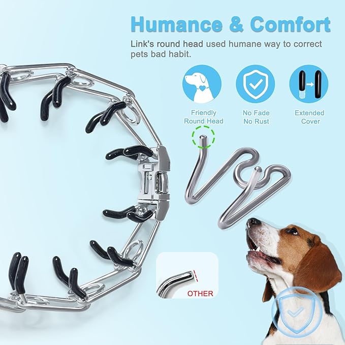 Prong Training Collar for Dogs, Adjustable Dog Training Pinch Collar with Quick Release Buckle, No Pull Collar for Small Medium Large Dogs, Extra Link and Caps (M/L(17-21" Neck, 3.00mm))