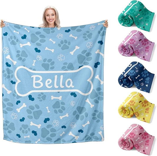 Custom Pet Blanket, Personalized Dog Blanket with Name, Customized Soft Flannel Blanket Gift for Pet Lover, Birthday, for Pet Animal Women Men Dog Lovers Memorial Gift