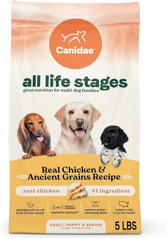 Canidae All Life Stages Real Chicken & Ancient Grains Recipe – High Protein Premium Dry Dog Food for All Ages, Breeds, and Sizes– 5 lbs.