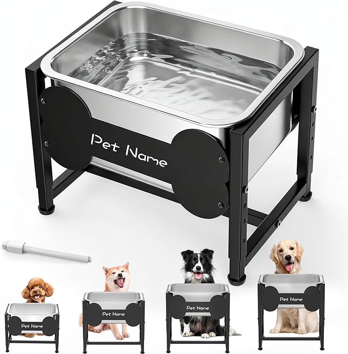 Elevated Dog Bowl, 2.4 Gallon Adjustable Stainless Steel Water Bowl for Large Breed, Dog Water Feeder, Pet Feeder with Full Metal Stand for Relief Joint Pressure, Easy Clean, Indoor Outdoor Use
