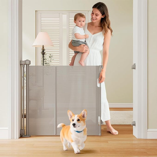 One-Hand Operation Retractable Baby Gates, 200 inch Retractable Gate with Reinforced Strip Design to Prevent Crawling Through, 16 FT Outdoor Retractable Gates Extra Wide for Garage