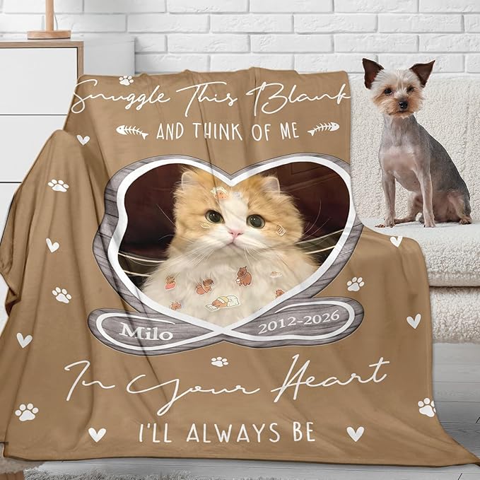Cat Memorial Gifts for Loss of Cats, Custom Cat Memory Blanket with Photo Text, Pet Memorial Gifts for Dogs Cats, Dog Remembrance Bereavement Gift, Loss of Pet Sympathy Gift