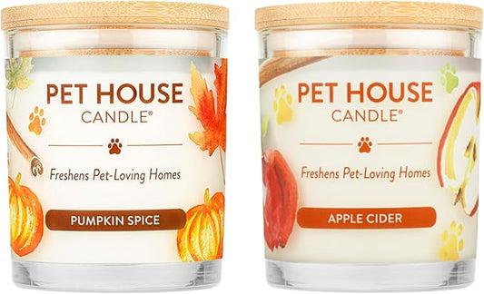 One Fur All Pet Odor Candles 2 Pack, Plant-Based Soy, Clean Burning Scented Candles for Pet Loving Homes - Pumpkin Spice, Apple Cider 2 Pack