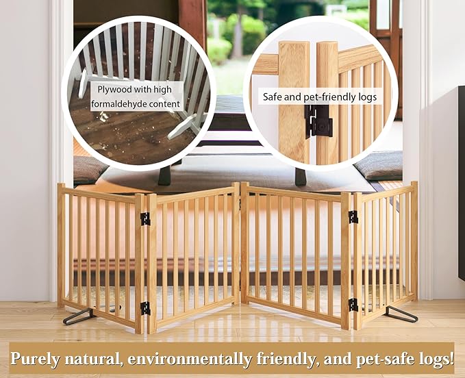 Solid Wood Freestanding Pet Gate,Nature Wood Dog Gates for Doorways The House,Pet Gate for Stairs,Freestanding Indoor Gate Safety Fence,23" Height-4 Panels