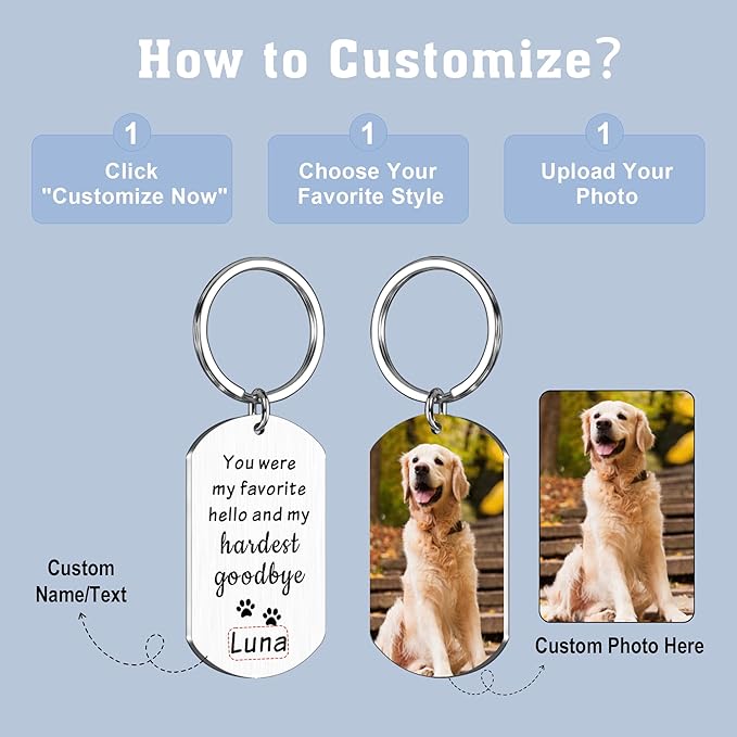 Custom Pet Photo Keychain - Personalized Memorial Keychain with Photo Name for Pet Loss Remembrance Dog Memory Sympathy Gifts