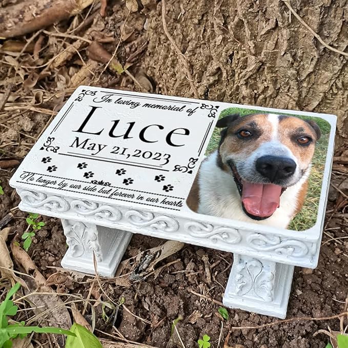 Personalized Memorial Bench for Pet Human, Custom Pet Memorial Stone with Colorful Photo, Pet Grave Marker Dog Headstone Cat Tombstone, Loss of Pet Gifts, Memorial Garden Plaque