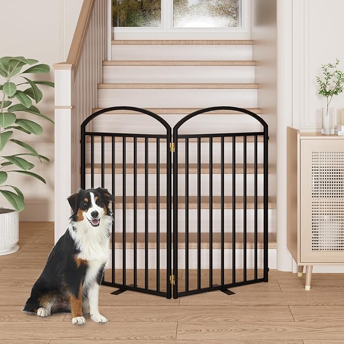 2 Panels Full Matel Freestanding Dog Gates, 48" Extra Wide 36" Tall Free Standing Dog Pet Gate for Indoor & Outdoor. Foldable Pet Fences for Doorways, House, Stairs, Porch, Deck, Yard