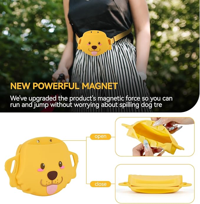 Dog Treat Pouch with Clicker Magnetic Closure, Silicone Fanny Pack for Pet Training,Adjustable Waist Belt, Leak-Proof, Ideal for Walking Training (Golden Retriever)
