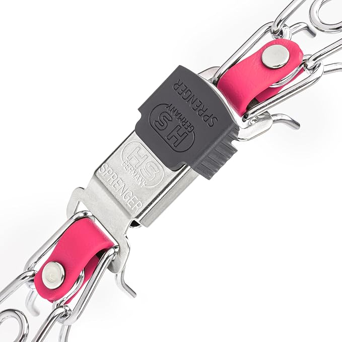 Herm Sprenger Chrome Plated Steel Dog Collar with Short Links and Quick Release ClicLock Buckle and Biothane Insert Made in Germany 20in x 3.0mm (Neck Size up to 16-17in) (Passionfruit Pink)