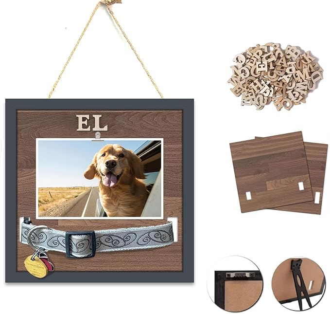 Pet Collar Memorial Shadow Box Dog Picture Frame 9.2""x9.2"", Cat or Dog Memorial Gift Pet Sympathy Remembrance Gift Keepsake DIY Name for Multi Sizes Dogs, wood, HN0EPMF-BL10