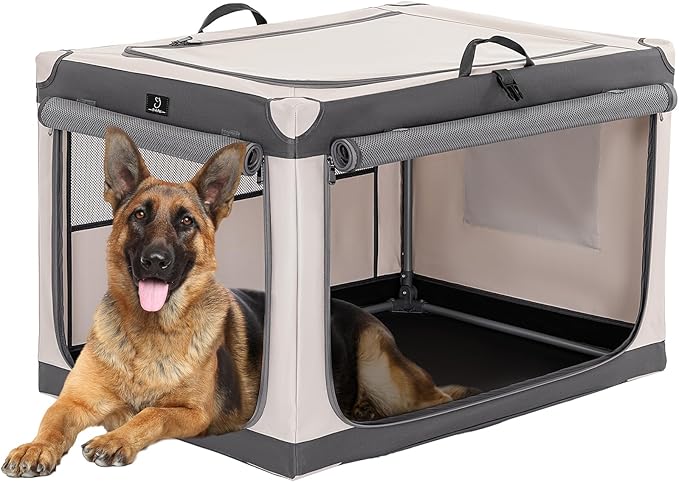 Soft-Sided Dog Crate 40 Inch XL by A4PET, Foldable Collapsible Crate for Large Dogs, Breathable Mesh, Washable Cover, Patented Screw Frame, Portable Travel Car