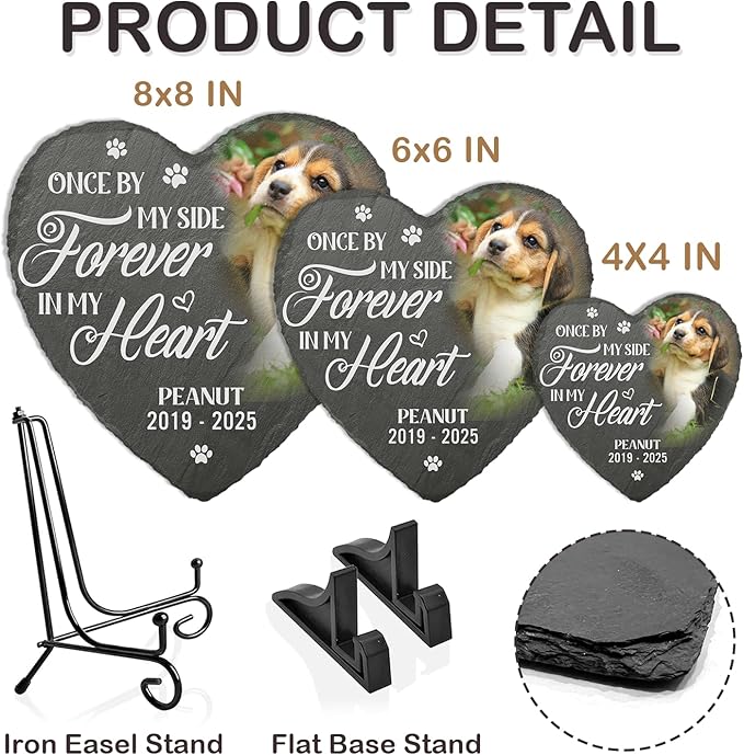 Once by My Side Forever in My Heart Personalized Photo Dog Memorial Stone, Dog Memorial Gifts for Loss of Dog, Pet Loss Gifts, Pet Memorial Stones for Dogs Cemetery Decorations for Grave