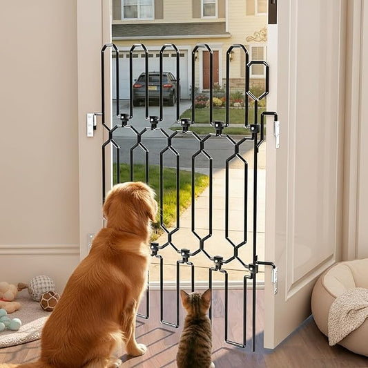 Retractable Metal Dog Gate for Front Doors & RVs, 25.5" Wide 30.7" Tall Bite-Proof Pet Dog Barrier, Space-Saving Wall-Mounted Front Door Gate for Indoor Use