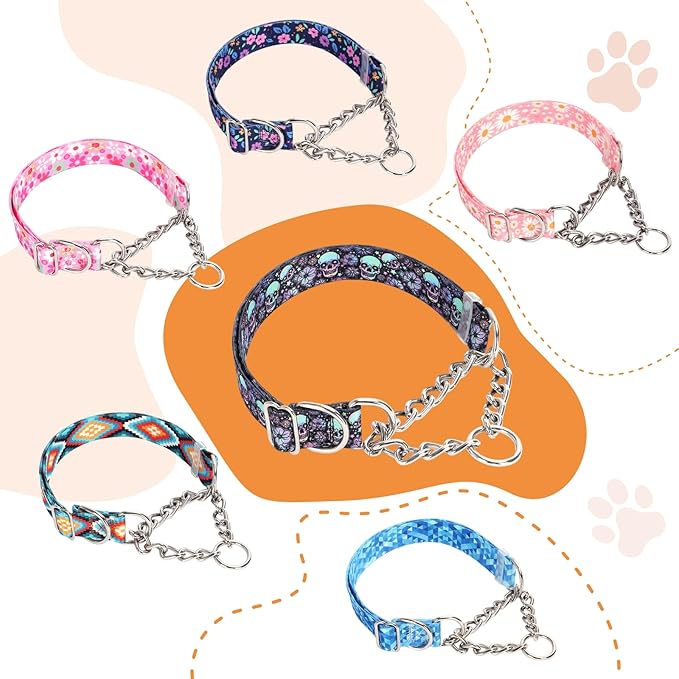 Skull Chain Martingale Collar for Dogs, No Pull Slip Cinch Choker Choke Collar Training Escape Proof Heavy Duty Dog Collar for Extra Large Medium Large Pet Boy Male Dogs, M