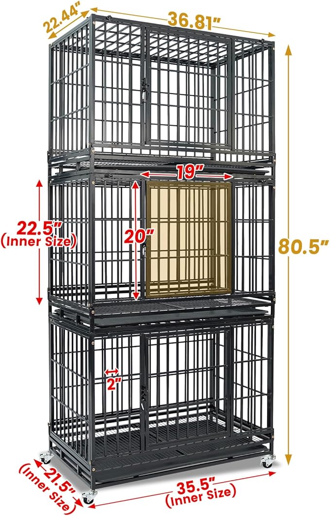 9-Pack 36 inch Stackable Heavy Duty Dog Crate, Metal Escape Proof Dogs Cage Kennel with Lockable Wheels, Removable Tray & Metal Grid, Top Access for High Anxiety Dogs Medium/Small Dogs