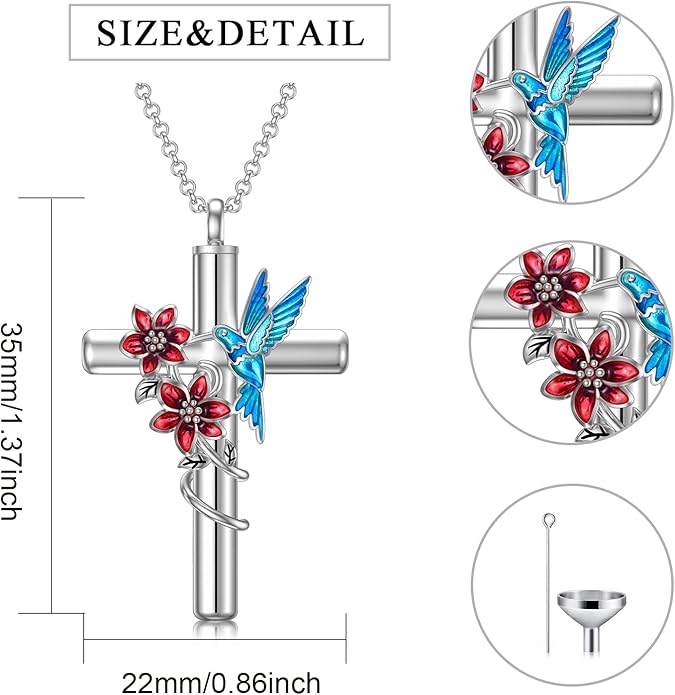 Cross Urn Necklace for Ashes 925 Sterling Silver Cremation Jewelry with Funnel Filler Kit Ashes Necklace for Human Women Girl Pets