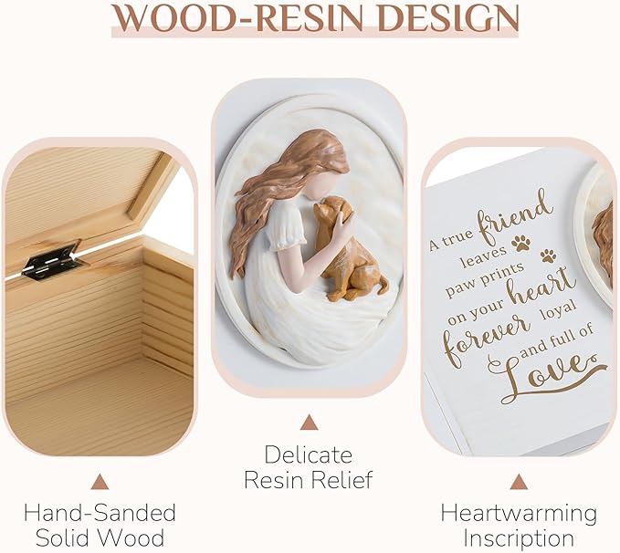 Pet Memorial Gifts for Dogs: Wooden Memory Box Urn for Dog Ashes - Sympathy Remembrance Gift for Dog Lovers Hold Keepsakes