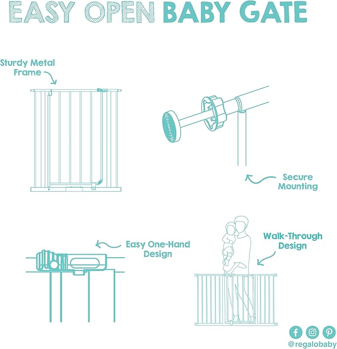 Regalo Safety 29-47" Easy Open Extra Wide Baby Gate for Doorways, Hallways & Bottom of Stairs, Pressured Mounted Safety Gate for Babies, Toddlers & Pets, Tested & Safe, American Designed and Owned